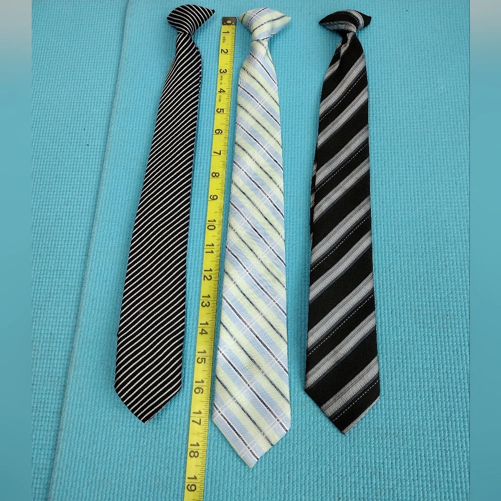 Youth/ Boys Set of 3 Clip On Ties (Black Grey Green/Blue)